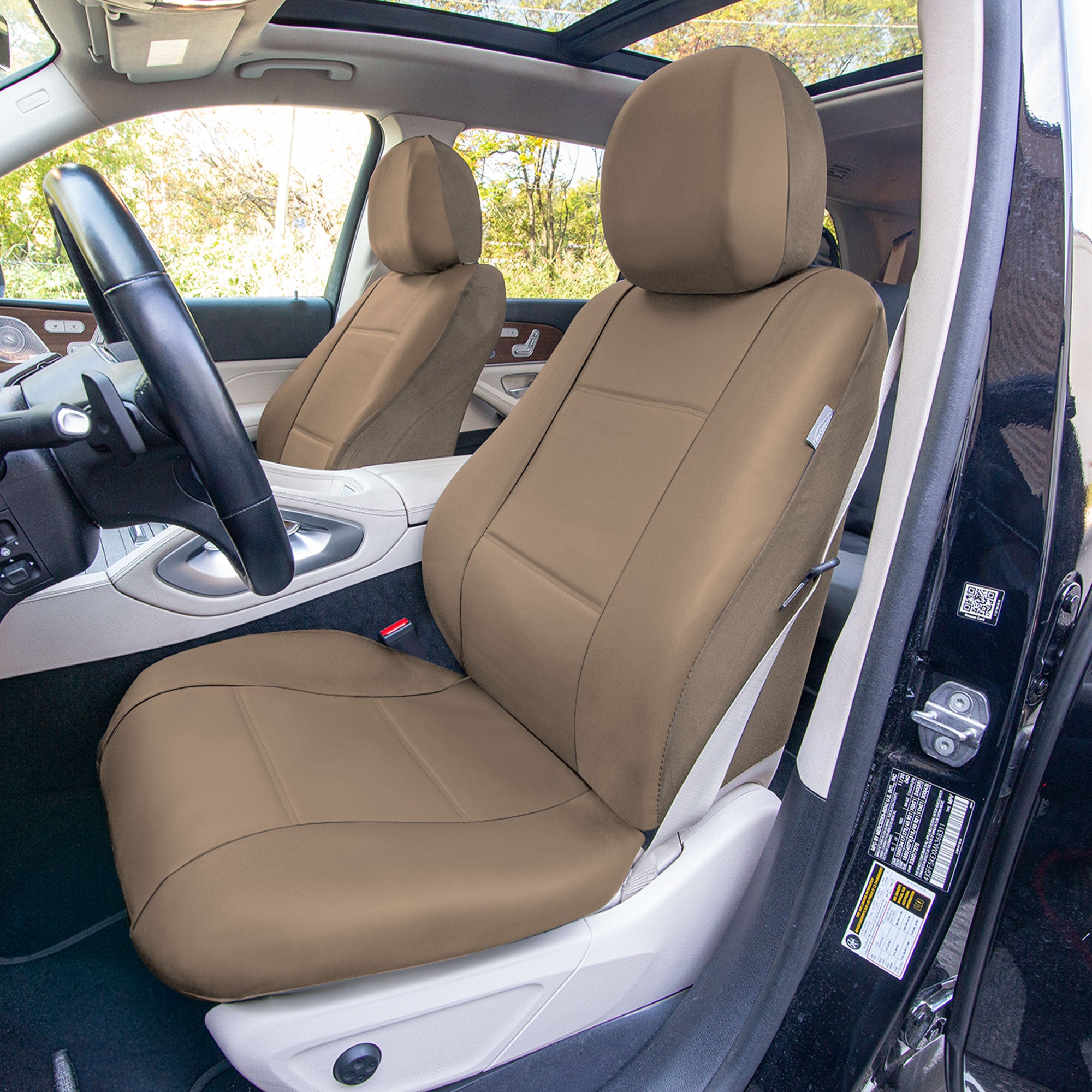 PU Leather Seat Covers - Front Set Tan