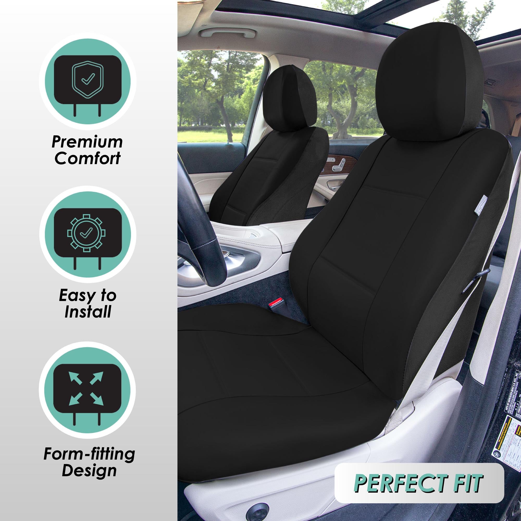 Premium PU Leather Seat Covers - Front Set Black