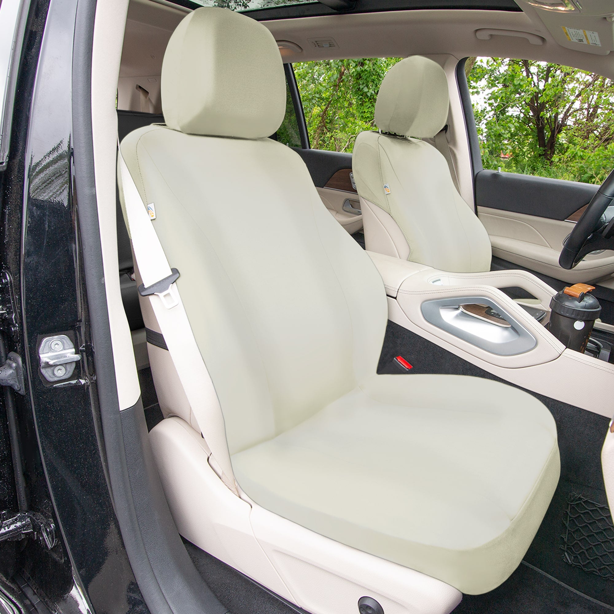 TLH Classic Flat Cloth Car Seat Covers Full Set - Solid Beige