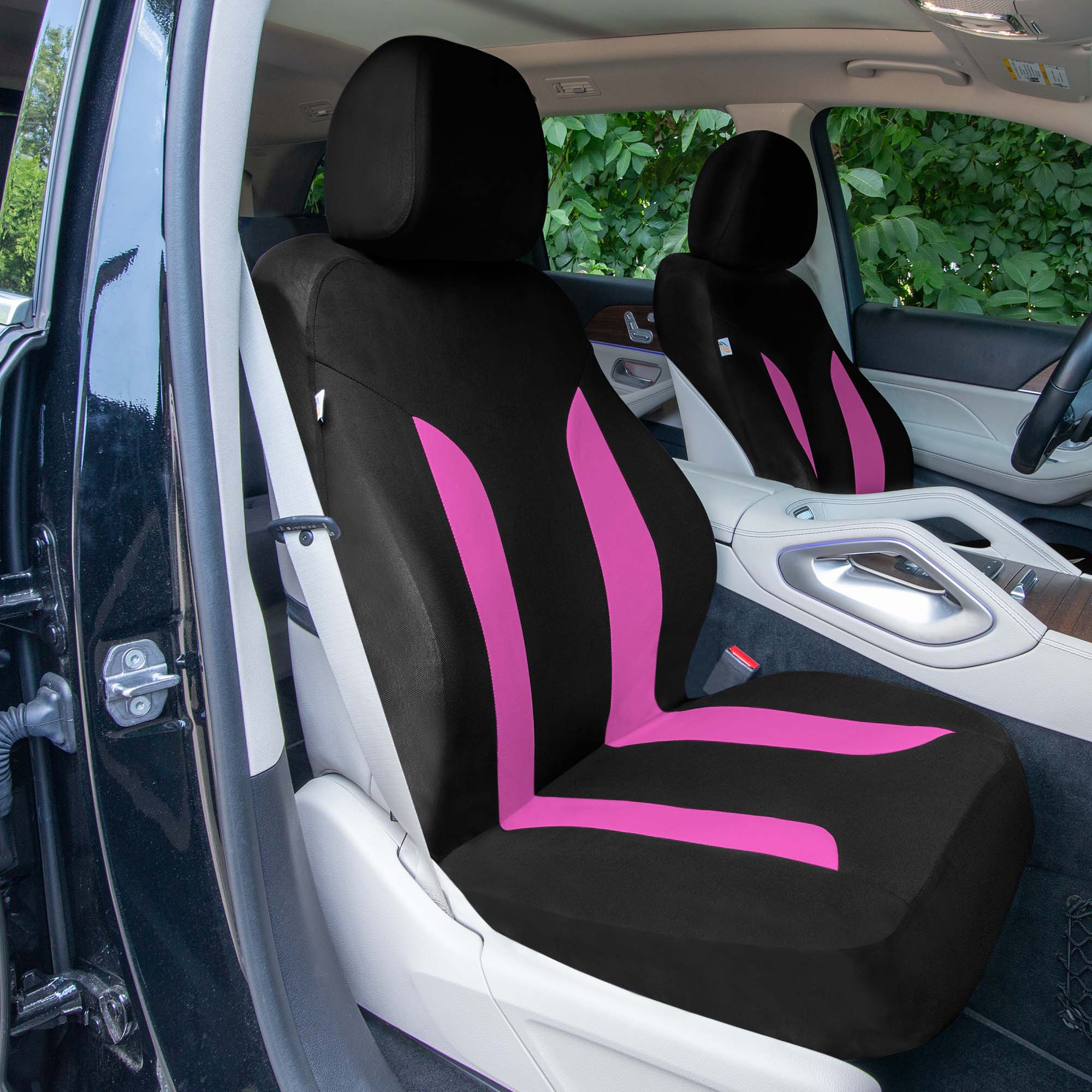 Polished and Chic Flat Cloth Car Seat Covers Full Set - Pink