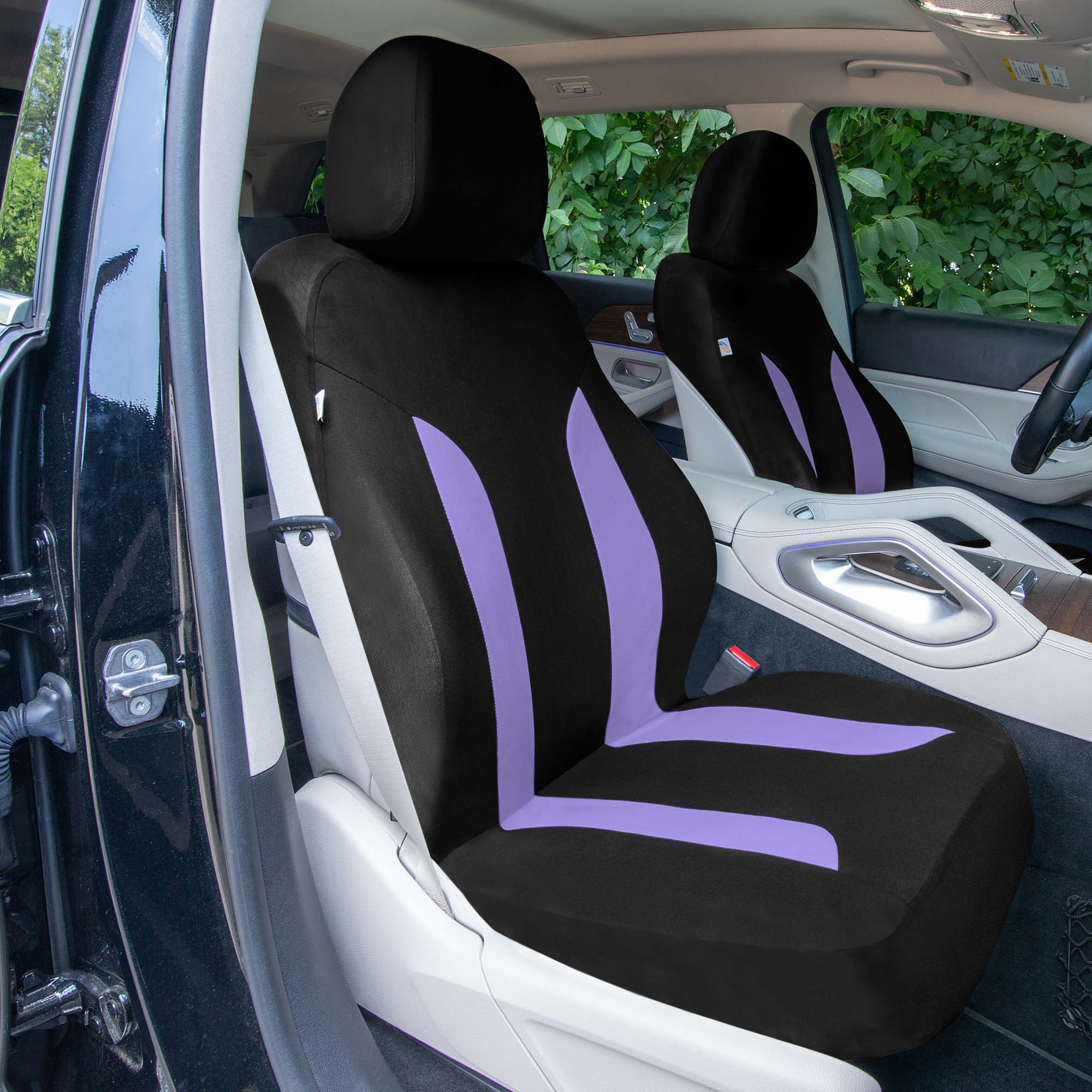 Polished and Chic Flat Cloth Car Seat Covers Full Set - Purple