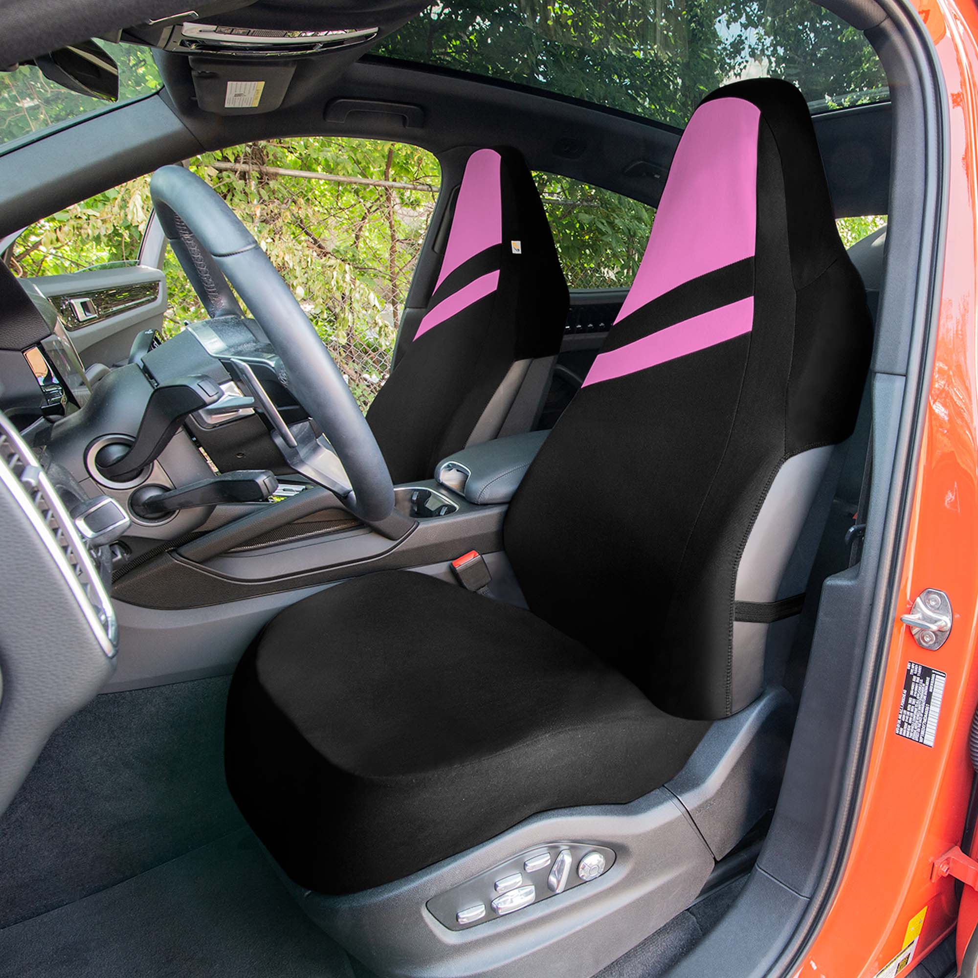 High Back Sporty Flat Cloth Seat Covers - Full Set - Pink