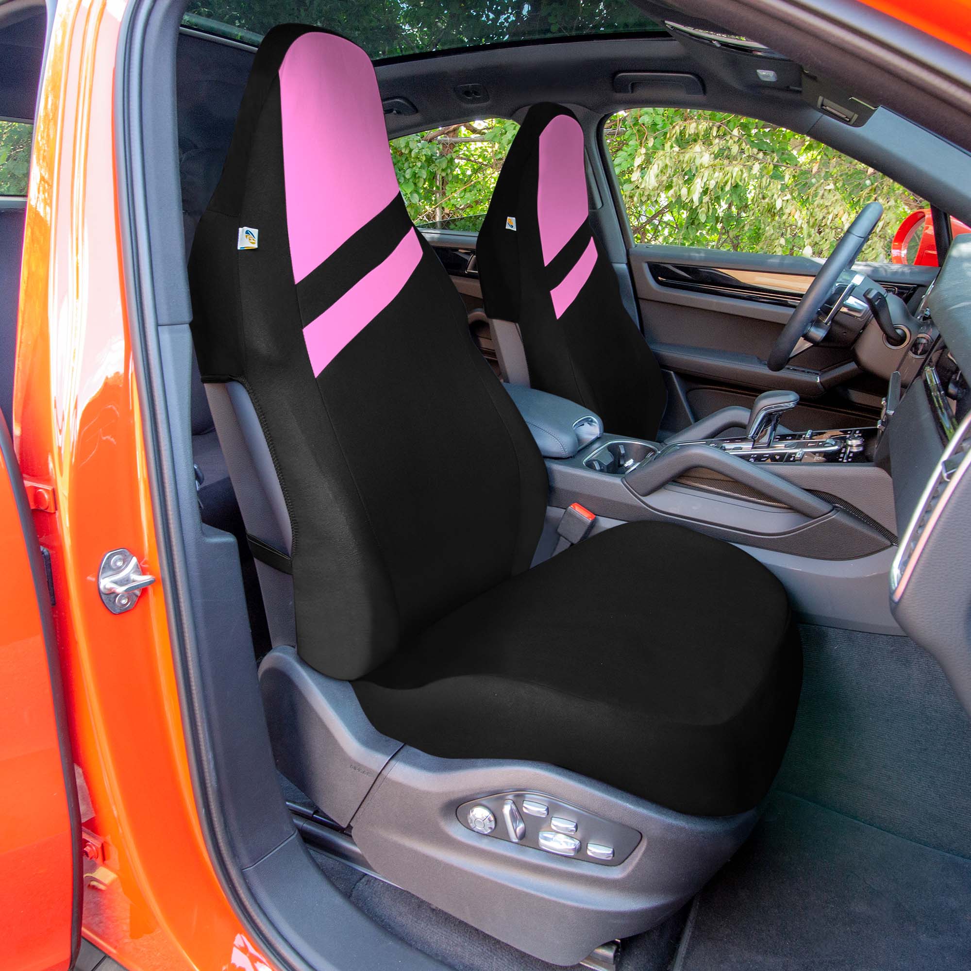 High Back Sporty Flat Cloth Seat Covers - Full Set - Pink