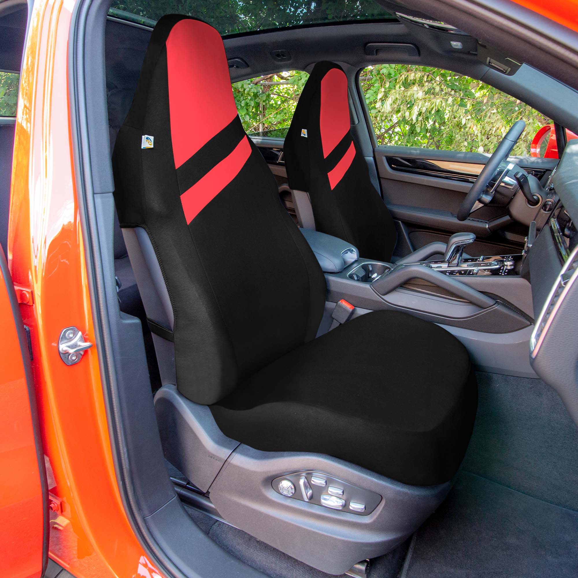 High Back Sporty Flat Cloth Seat Covers - Full Set - Red