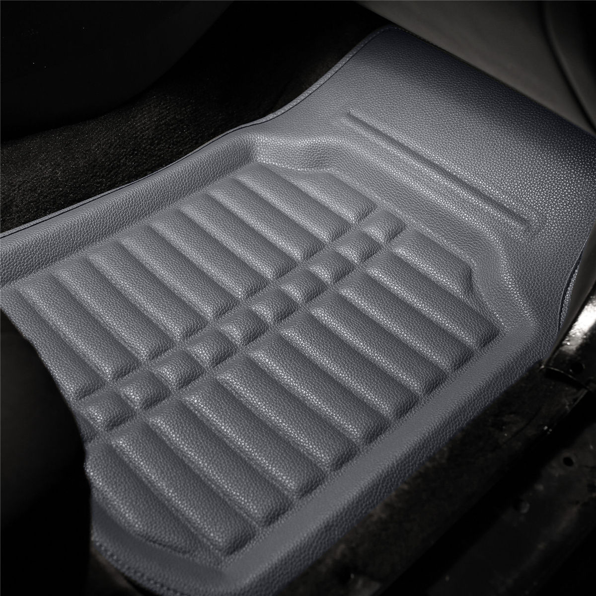 Deep Tray Non-Slip Faux Leather Floor Mats - Full Set Gray