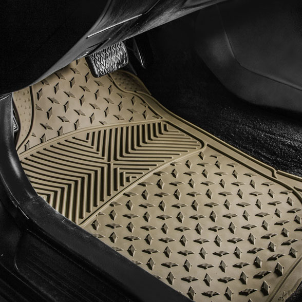 Semi-Custom ClimaProof Trimmable Non-Slip Vinyl Car Floor Mats - Full Set Beige