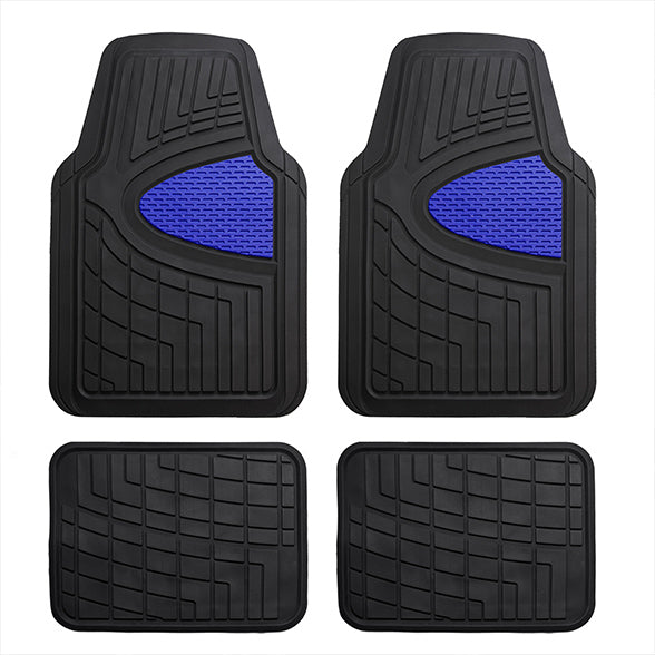 Premium Tall Channel Trimmable Non-Slip Rubber Floor Mats - Full Set Blue