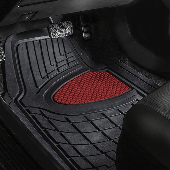 Premium Tall Channel Trimmable Non-Slip Rubber Floor Mats - Full Set Burgundy