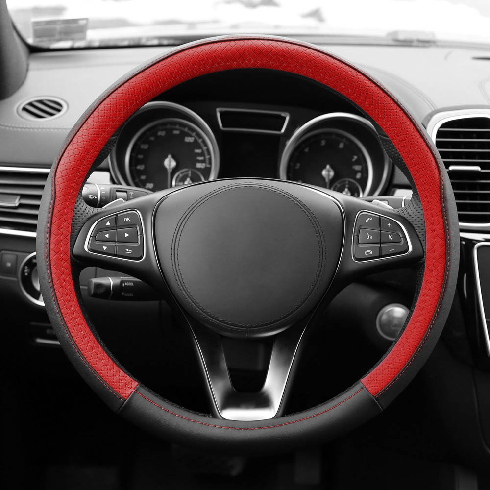 Geometric Chic Microfiber Leather Steering Wheel Cover Red