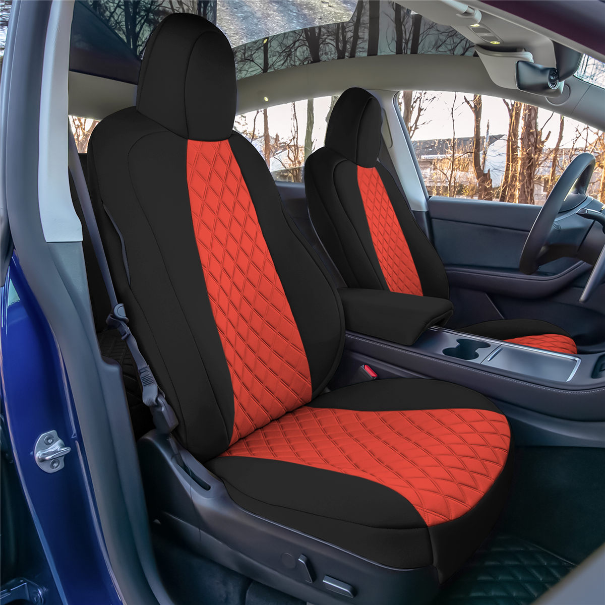 Tesla Model Y 2020 - 2024 - Full Set Seat Covers - Red Ultraflex Neoprene