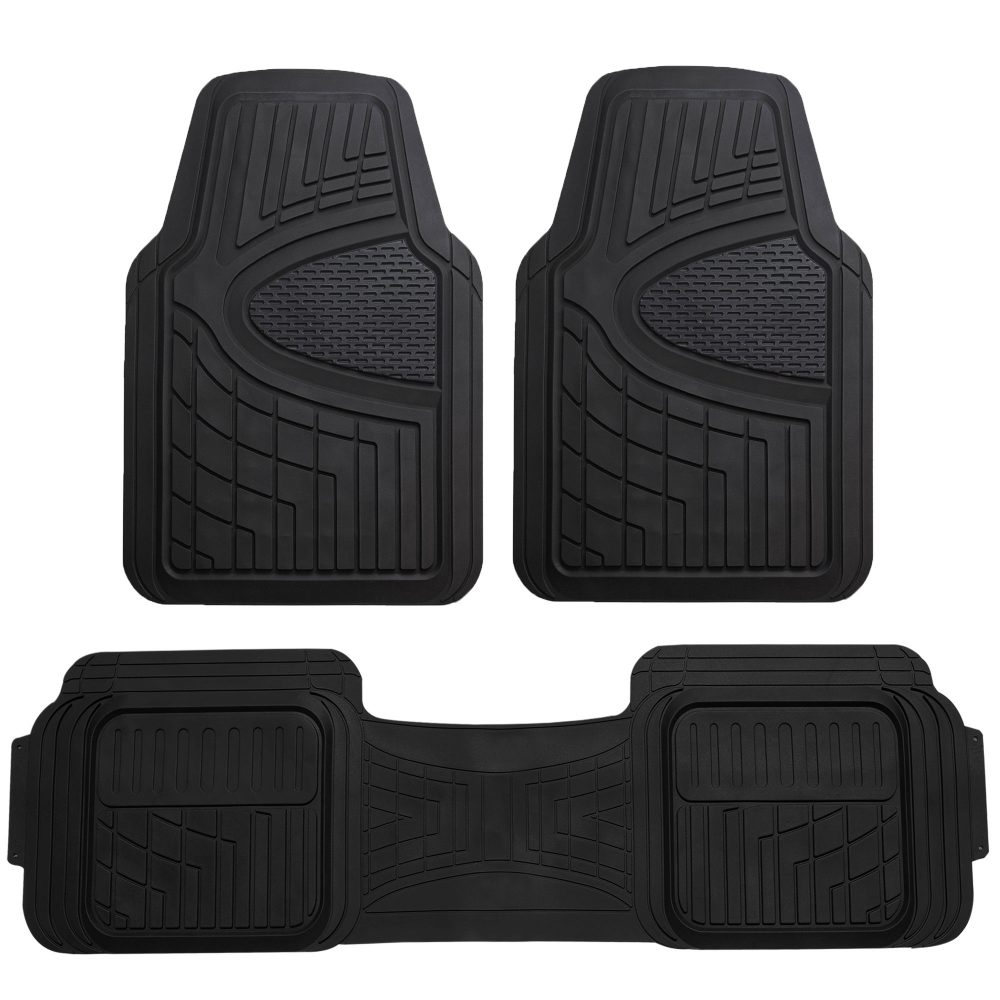 Trimmable ClimaProof Heavy Duty Tall Channel Non-Slip Rubber Floor Mats - Full Set Black