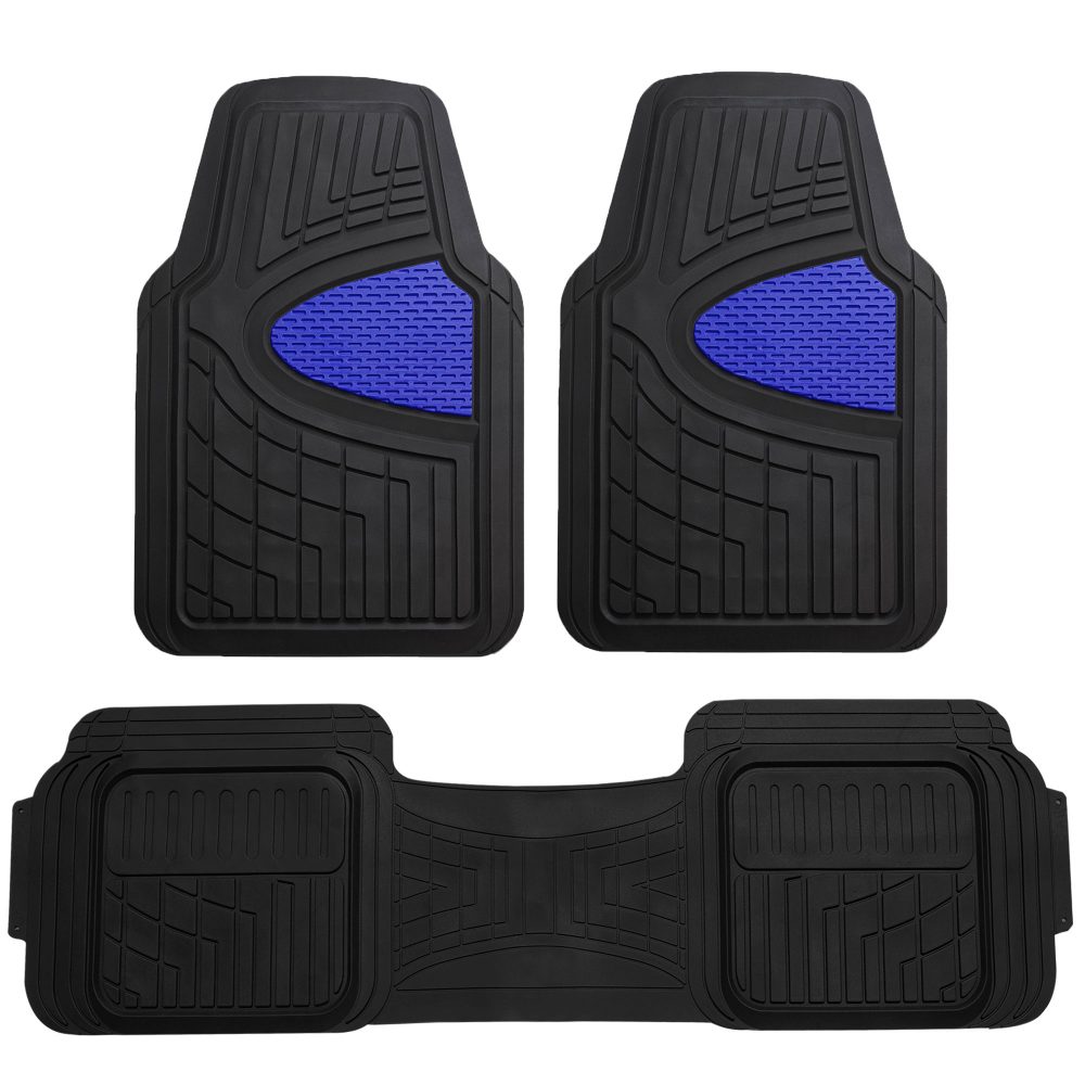 Trimmable ClimaProof Heavy Duty Tall Channel Non-Slip Rubber Floor Mats - Full Set Blue