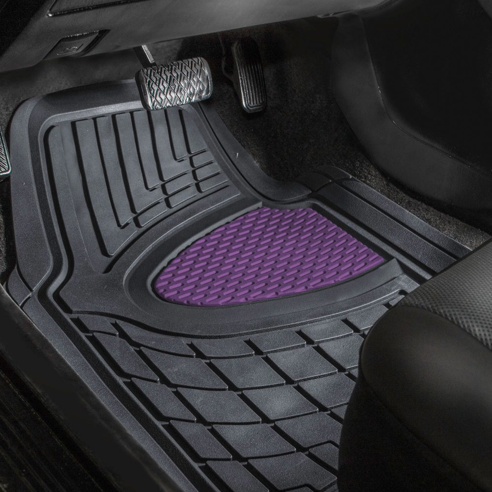 Trimmable ClimaProof Heavy Duty Tall Channel Non-Slip Rubber Floor Mats - Full Set Purple