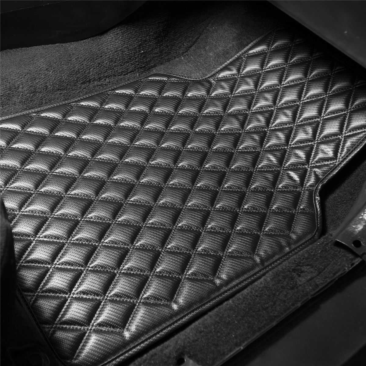 Luxury Universal Liners Heavy Duty Faux Leather Non-Slip Floor Mats Diamond Design - Full Set Carbon Black