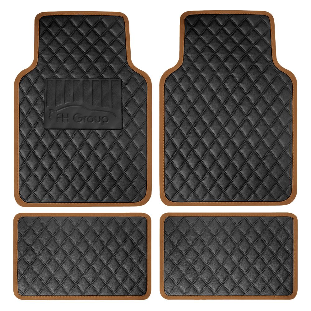 Deluxe Non-Slip Faux Leather Floor Mats - Full Set Brown