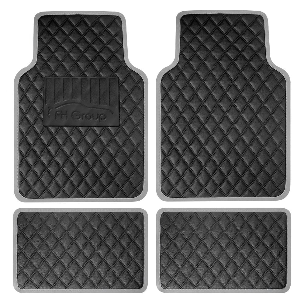 Deluxe Non-Slip Faux Leather Floor Mats - Full Set Gray