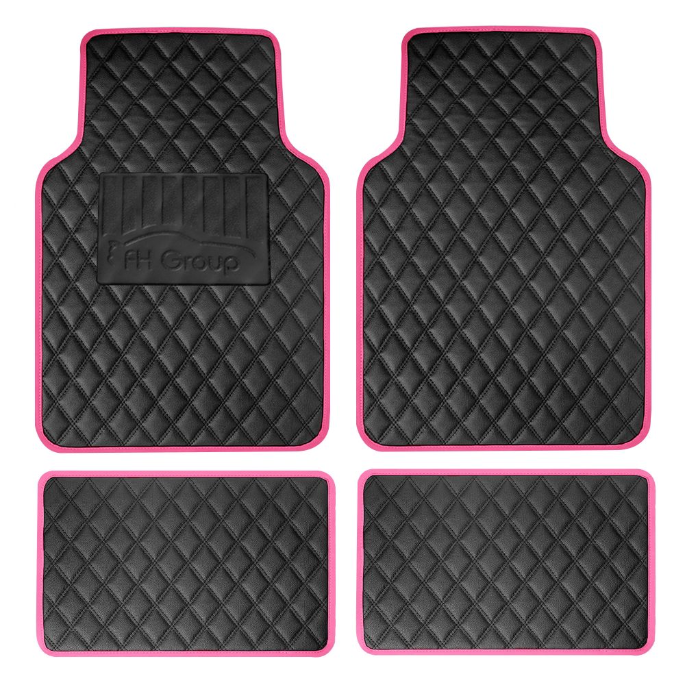 Deluxe Non-Slip Faux Leather Floor Mats - Full Set Pink