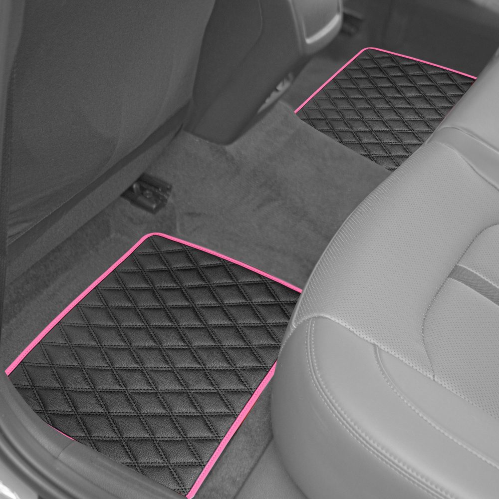 Deluxe Non-Slip Faux Leather Floor Mats - Full Set Pink