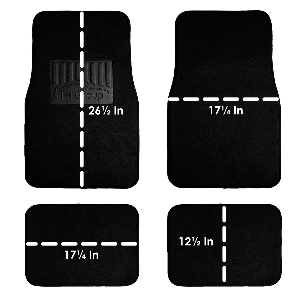 Premium Non-Slip Carpet Floor Mats with Heel Pad - Full Set Black