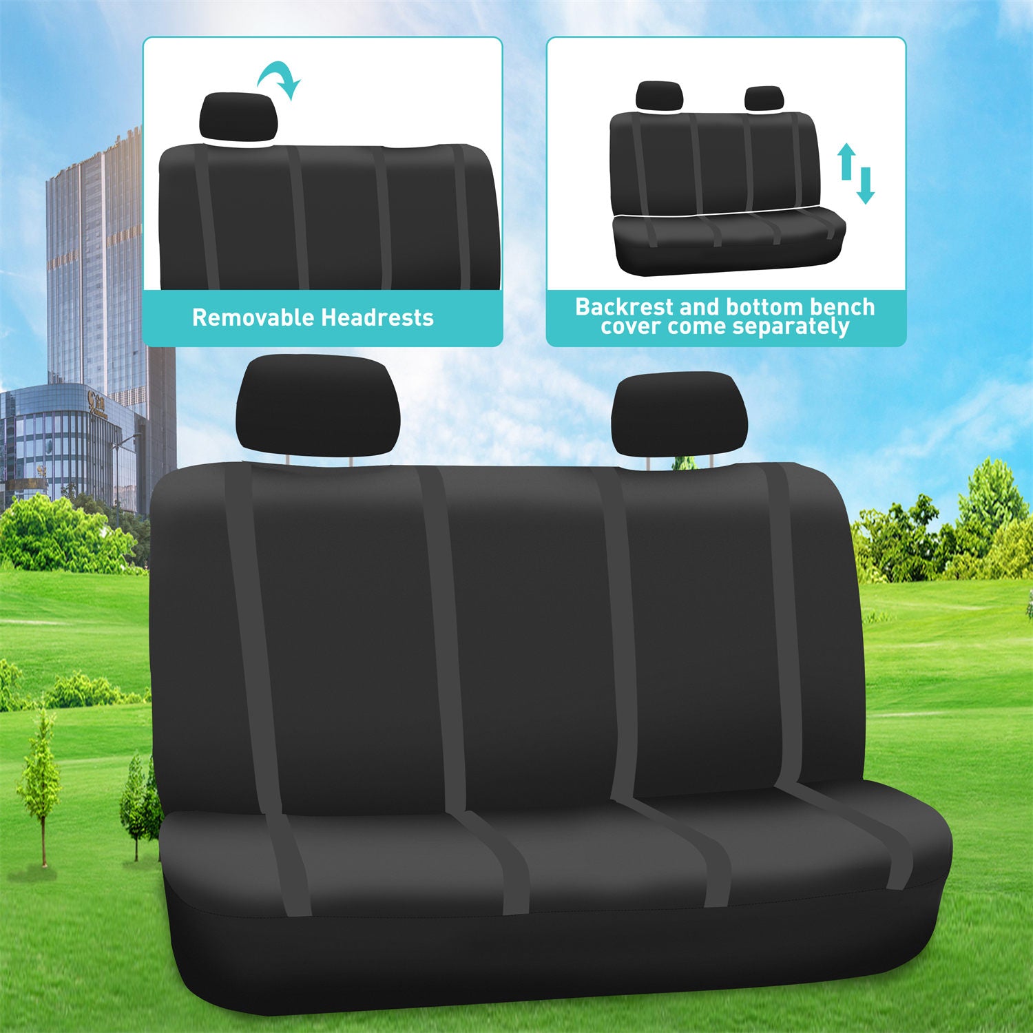 Unique Flat Cloth Seat Covers - Rear Black