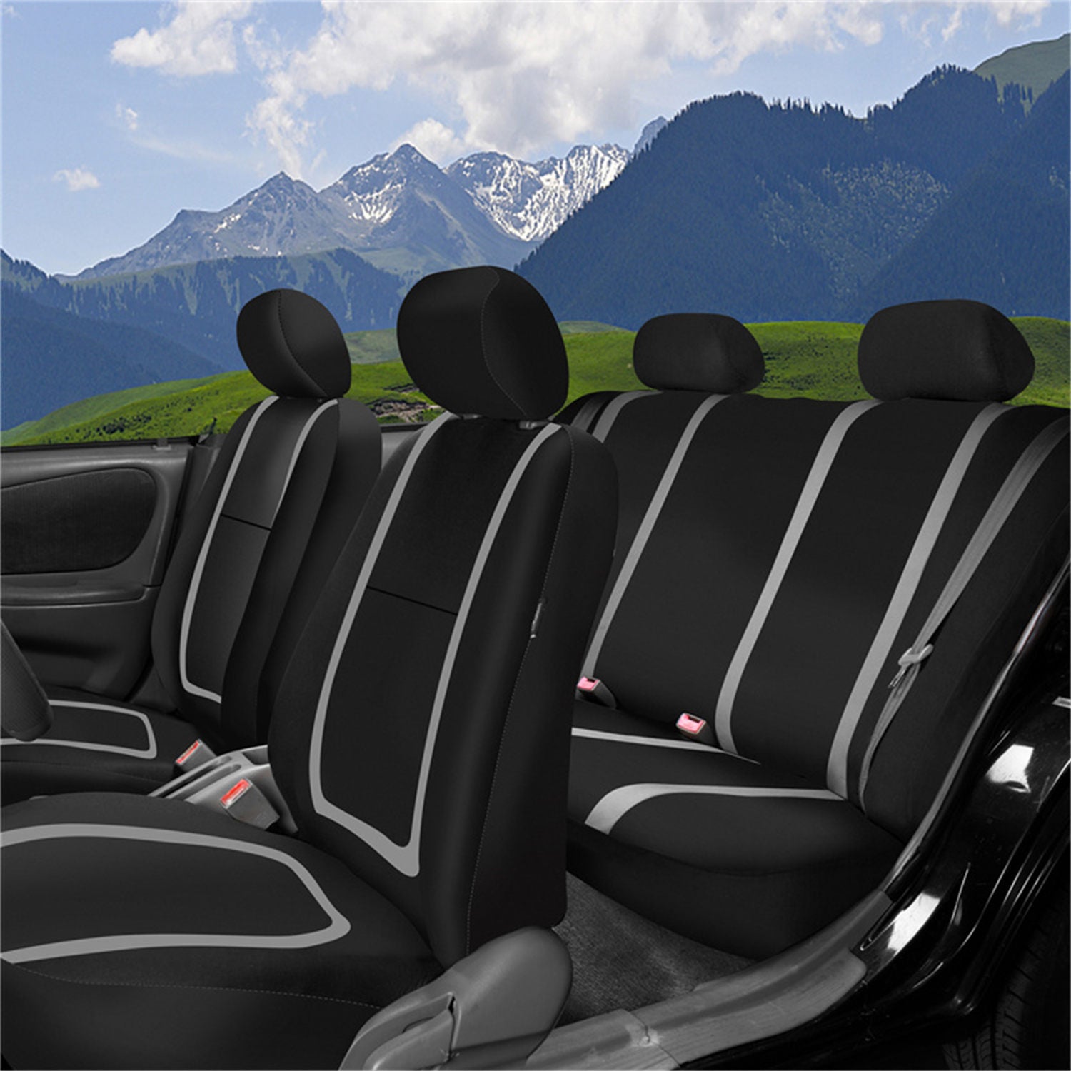 Unique Flat Cloth Seat Covers - Full Set Gray