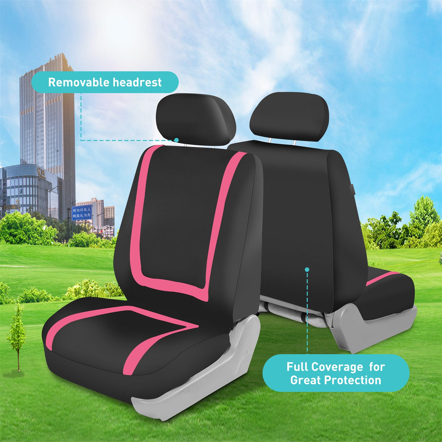 Unique Flat Cloth Seat Covers - Front Set Pink