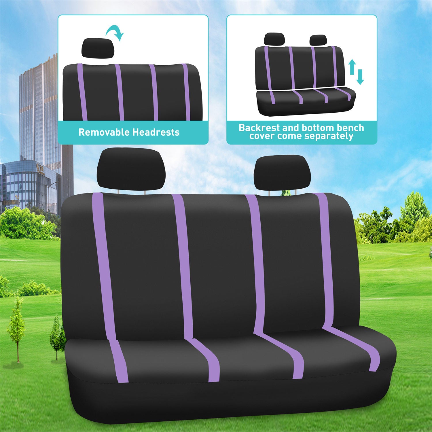 Unique Flat Cloth Seat Covers - Rear Purple