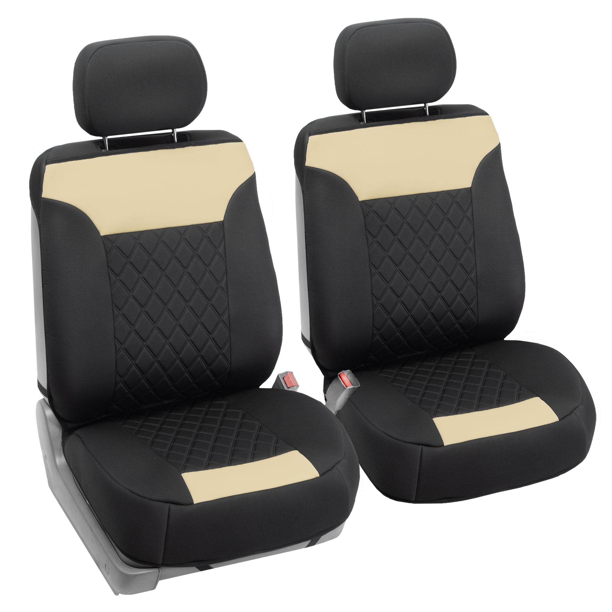 Neosupreme Quality Car Seat Cushions - Front Set Beige / Black