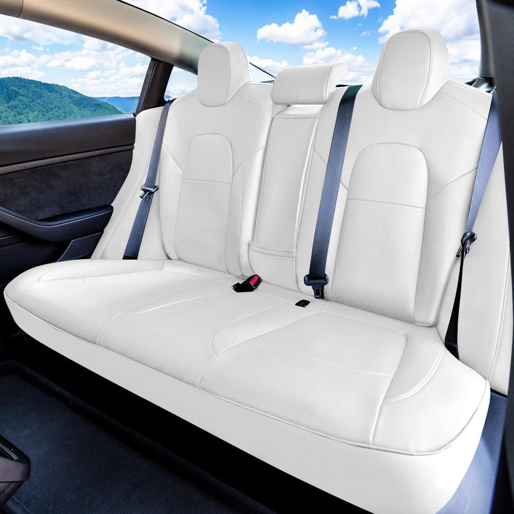 Tesla Model 3 2017 - 2024 - Rear Set - White Faux Leather
