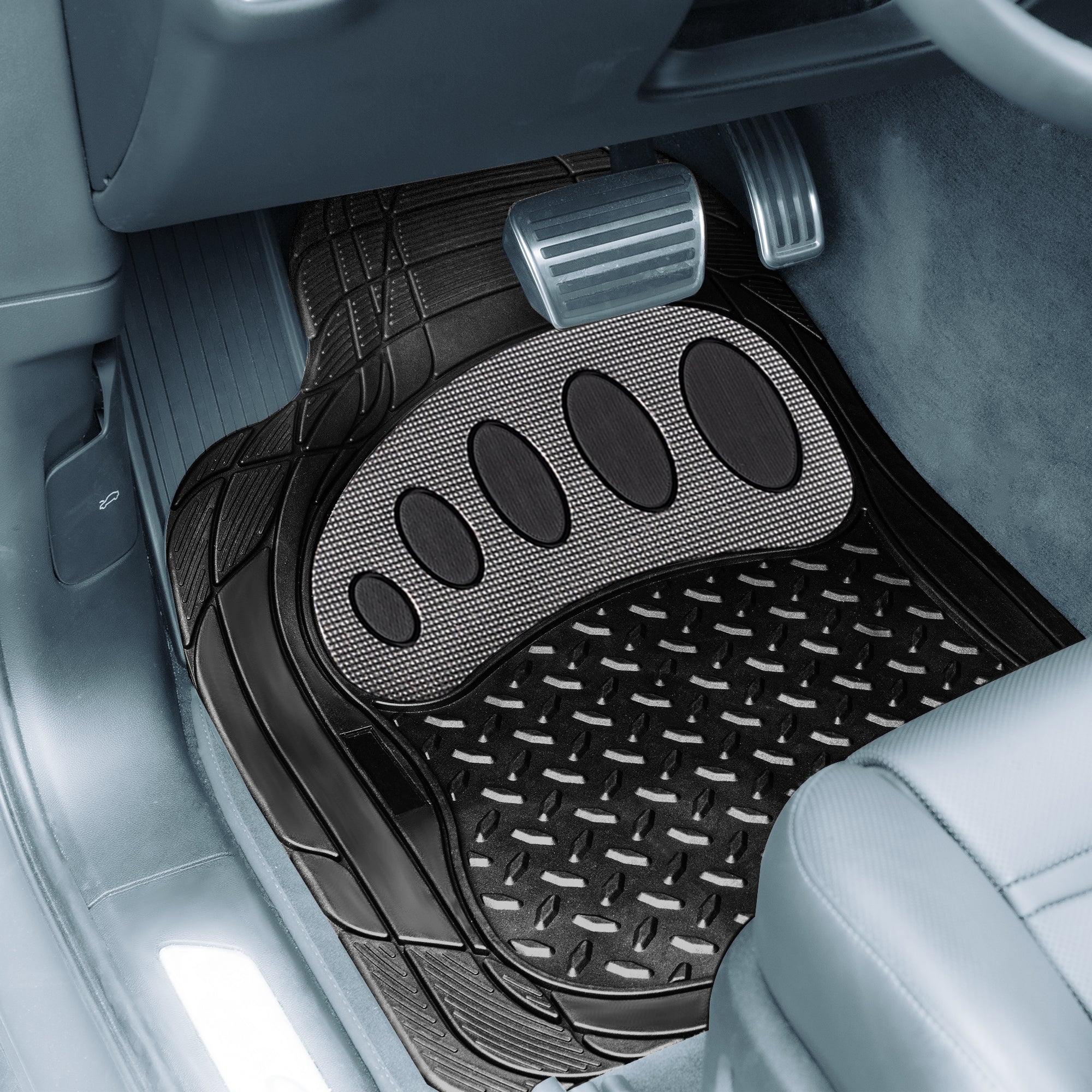 4 Piece Liners Trimmable ClimaProof Non-Slip Vinyl Floor Mats - Full Set Gray