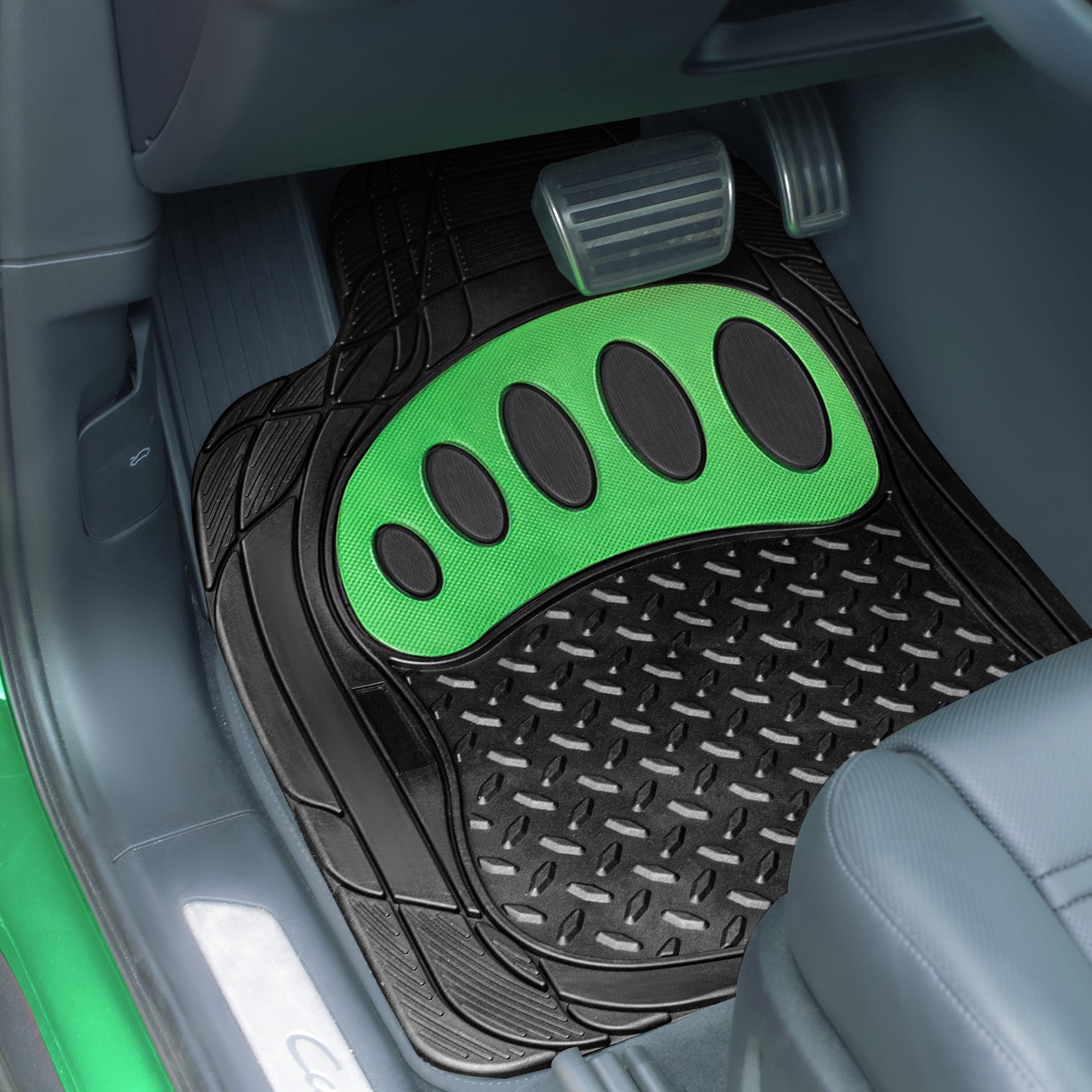 4 Piece Liners Trimmable ClimaProof Non-Slip Vinyl Floor Mats - Full Set Green