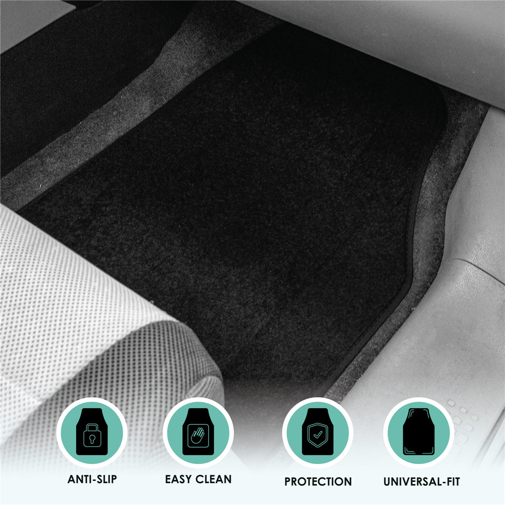 High Quality Non-Slip Carpet Floor Mats - 3 Row Black