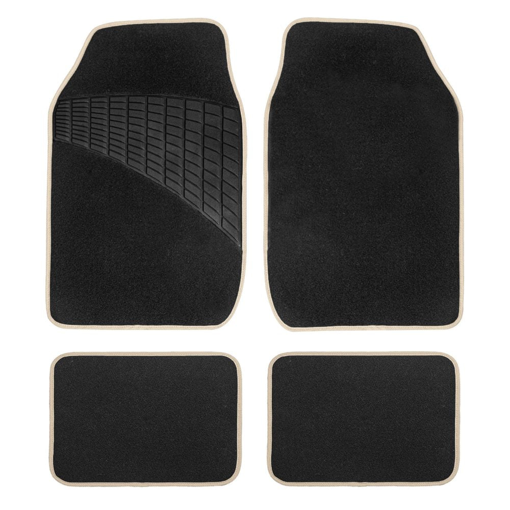 Color-Trimmed Non-Slip Carpet Floor Mats with Rubber Heel Pad - Full Set Beige