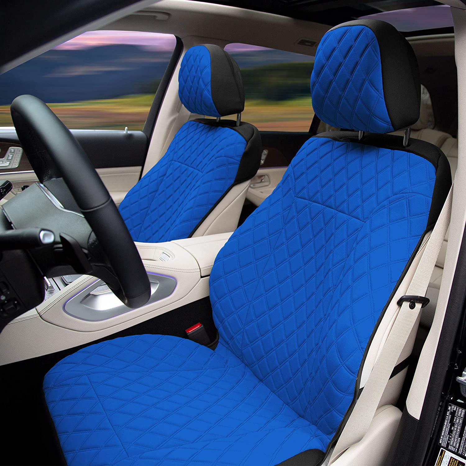 Prestige79 Neosupreme Diamond Stitch Car Seat Covers - Front Set Blue