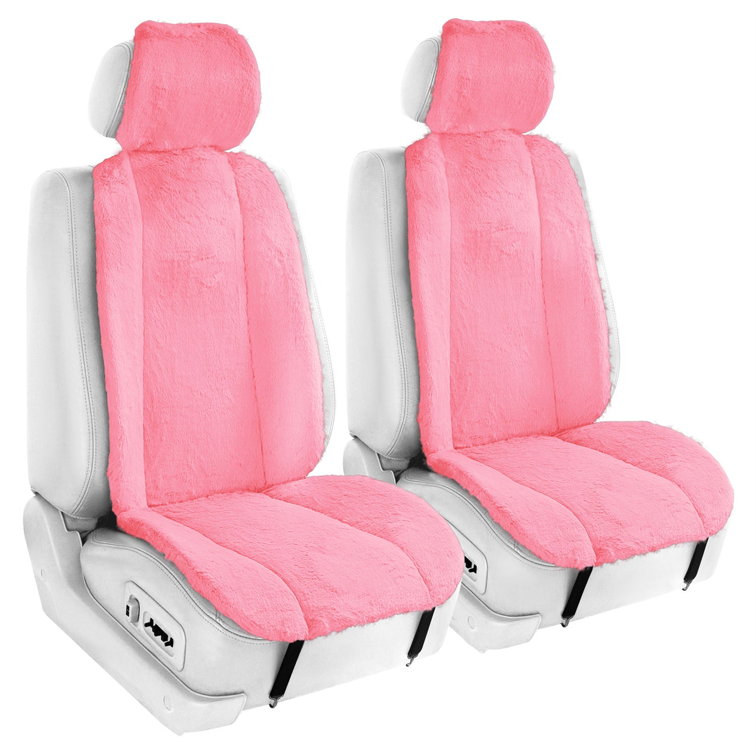 Doe16 Faux Rabbit Fur Car Seat Cushions - Front Set Pink