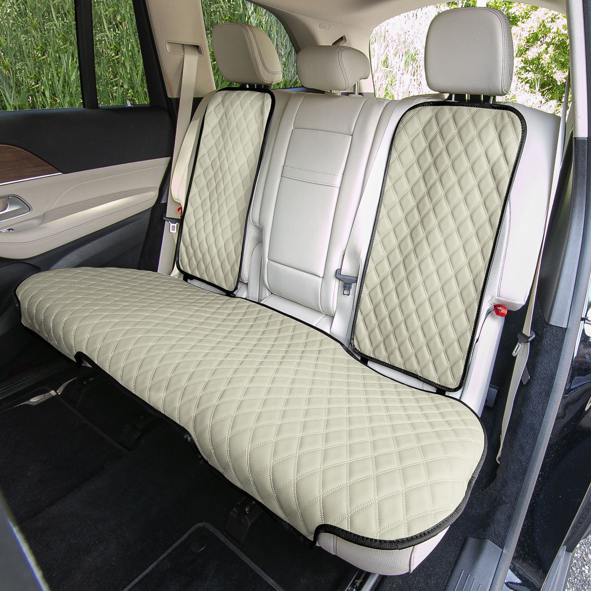 Faux Leather Seat Protectors - Rear Set Beige