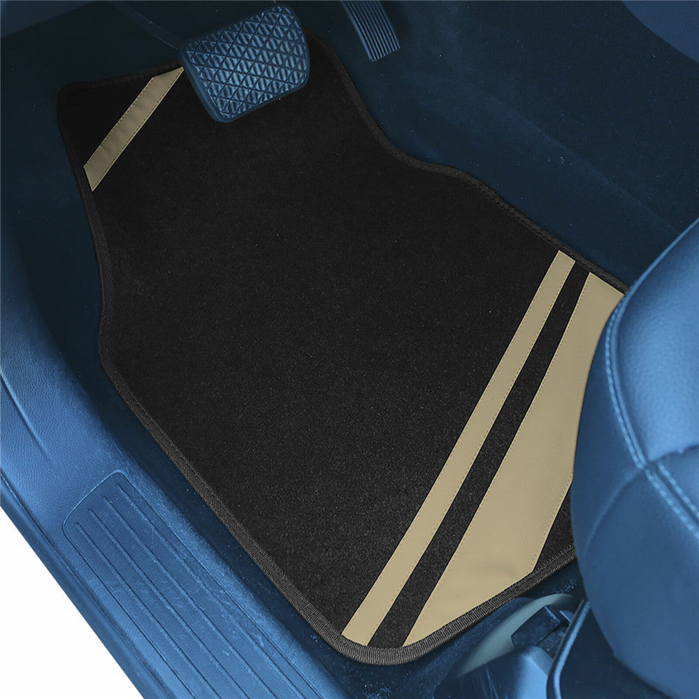 Non-Slip Carpet Floor Mats with Faux Leather Stripes - Full Set Yellow