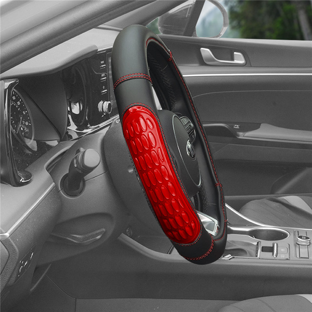 Ultra Grip Silicone & Faux Leather Steering Wheel Cover Red