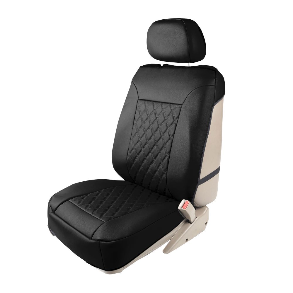 Quality Faux Leather Diamond Pattern Car Seat Cushions - Front Set Black