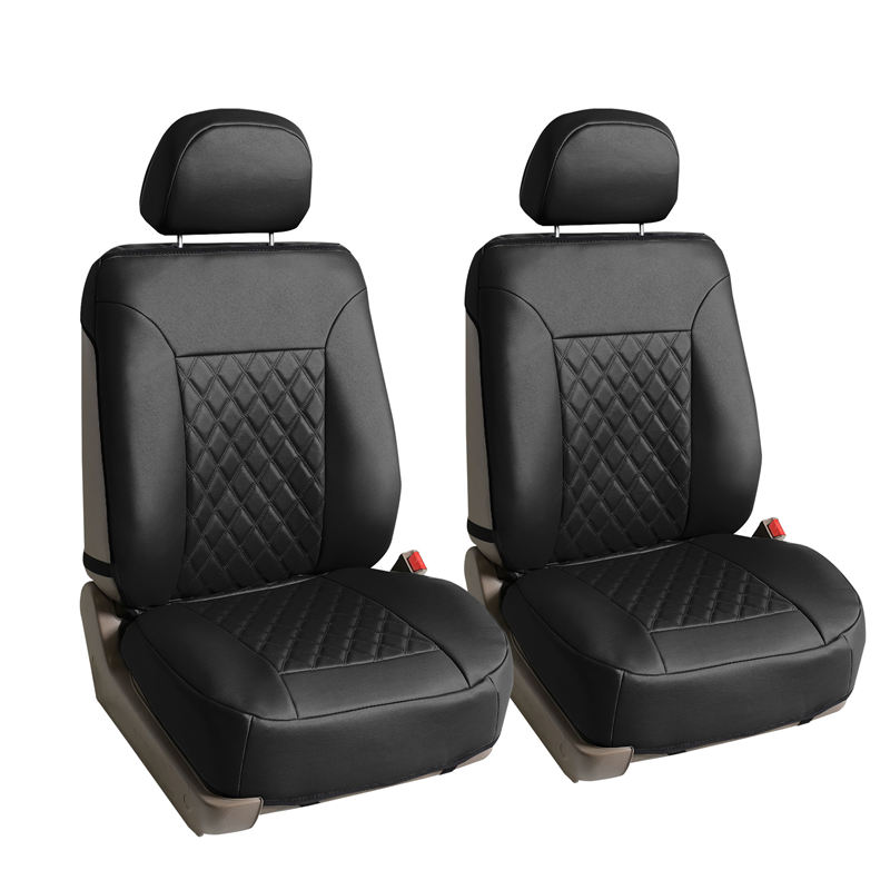 Quality Faux Leather Diamond Pattern Car Seat Cushions - Front Set Black