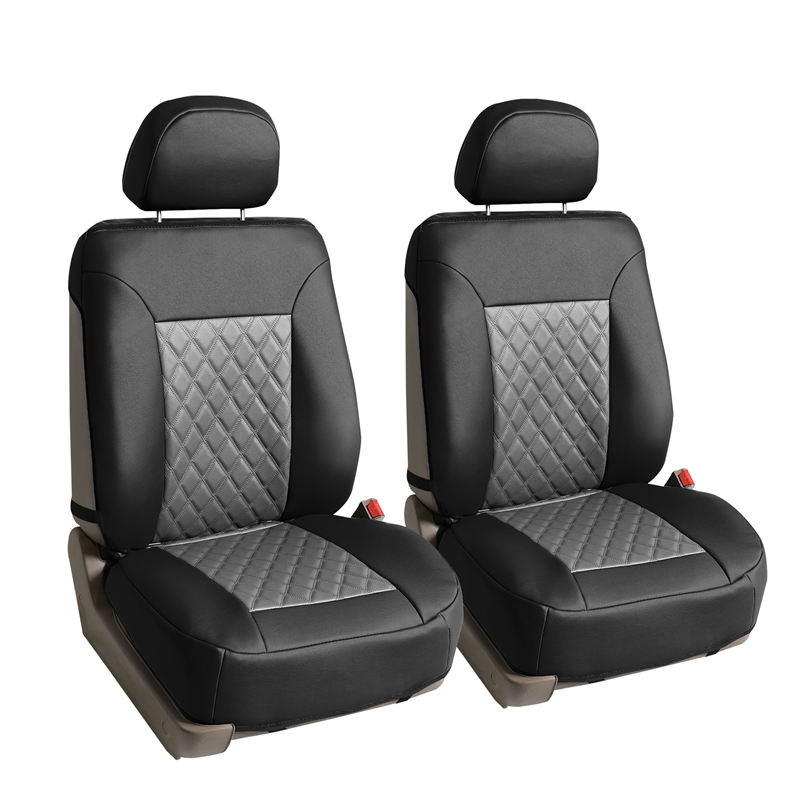 Quality Faux Leather Diamond Pattern Car Seat Cushions - Front Set Gray / Black