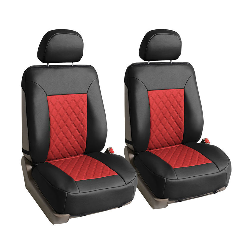 Quality Faux Leather Diamond Pattern Car Seat Cushions - Front Set Red