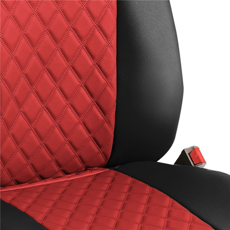 Quality Faux Leather Diamond Pattern Car Seat Cushions - Front Set Red