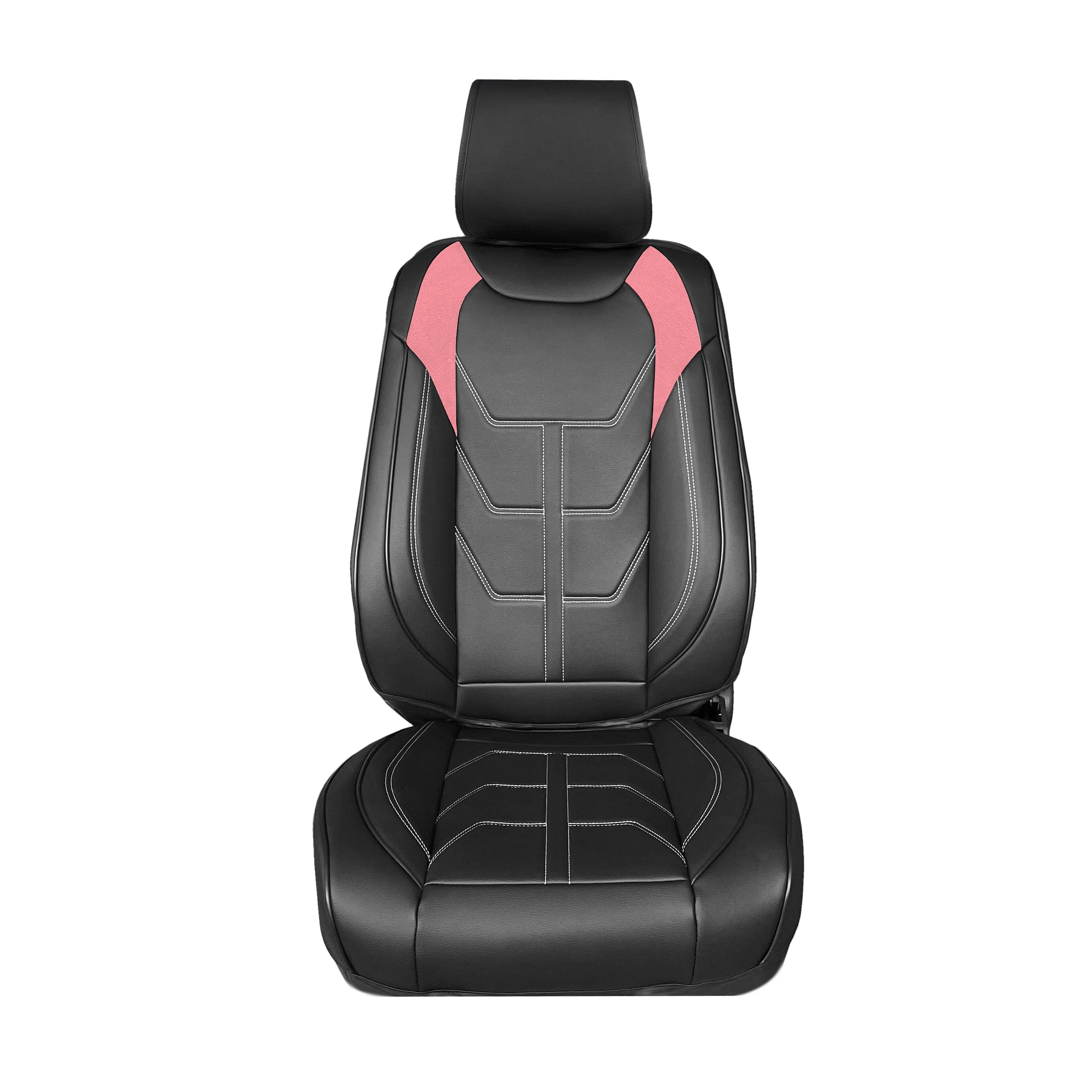 Bionic70 Deluxe Faux Leather Car Seat Covers with Contrast Stitching - Front Set Pink